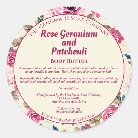 Roze Roses Cosmetica Jar Label (Voorkant)