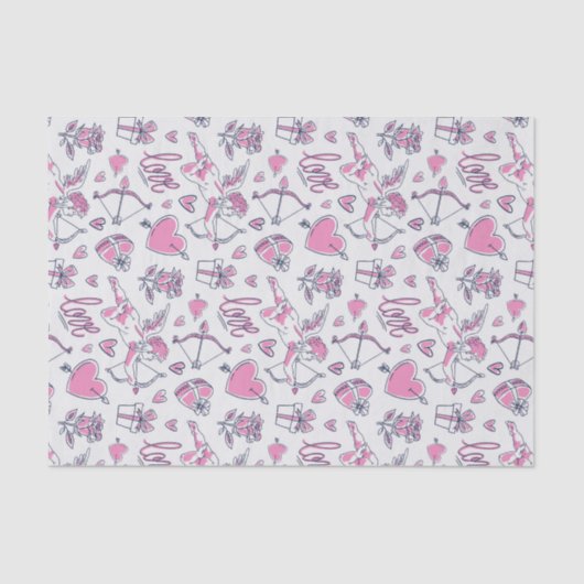 Roze Roses Cupid Love Heart Pattern Valentijnsdag Tissuepapier (Voorkant)