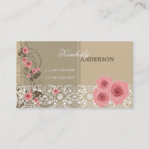 Roze Roses Damask Lace Fleur Elegant Chic  Visitekaartje