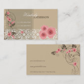 Roze Roses Damask Lace Fleur Elegant Chic  Visitekaartje (Voorkant / Achterkant)