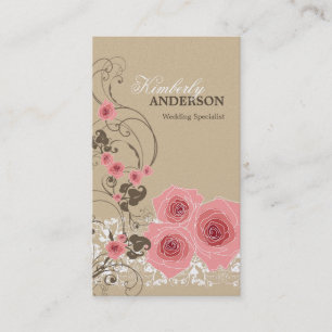 Roze Roses Damask Lace Fleur Elegant Chic  Visitekaartje