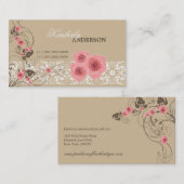 Roze Roses Damask Lace Fleur Elegant Chic  Visitekaartje (Voorkant / Achterkant)
