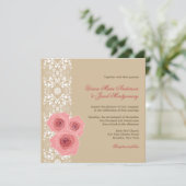 Roze Roses Damask Lace Wedding Invite & Reception Kaart (Staand voorkant)