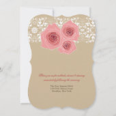 Roze Roses Damask Lace Wedding Invite & Reception Kaart (Achterkant)