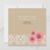 Roze Roses Damask Lace Wedding Invite & Reception Kaart (Achterkant)