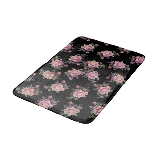 Roze Roses Dark Floral Pattern Shabby Chic Badmat (Gekanteld)