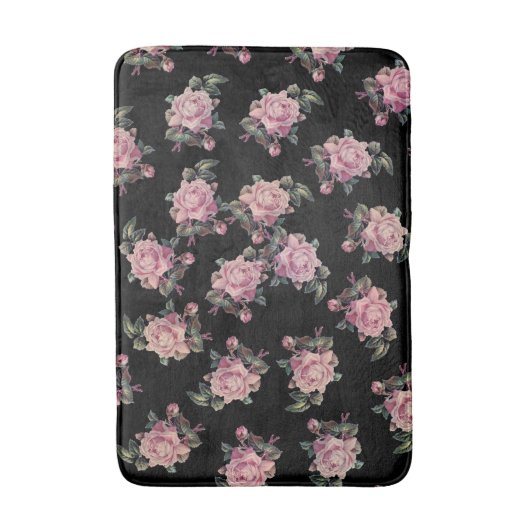 Roze Roses Dark Floral Pattern Shabby Chic Badmat (Voorkant Verticaal)
