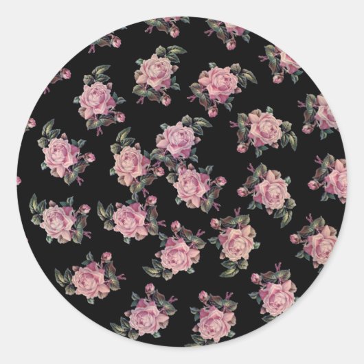 Roze Roses Dark Floral Pattern Shabby Chic Party Ronde Sticker (Voorkant)
