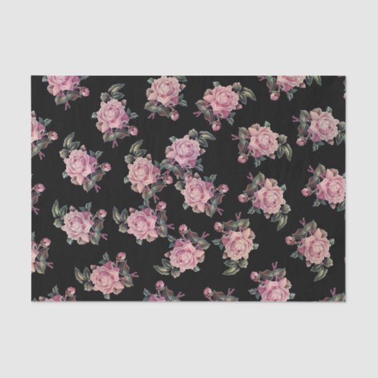 Roze Roses Dark Floral Pattern Shabby Chic Party Tissuepapier (Voorkant)