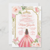 Roze Roses & Dress Charra Mis Quince Uitnodiging (Voorkant)