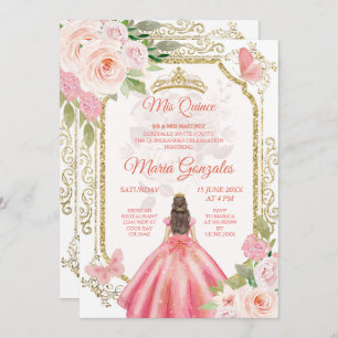 Roze Roses & Dress Charra Mis Quince Uitnodiging