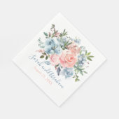 Roze Roses Dusty Blue Floral Wedding Paper Napkins Servet (Hoek)
