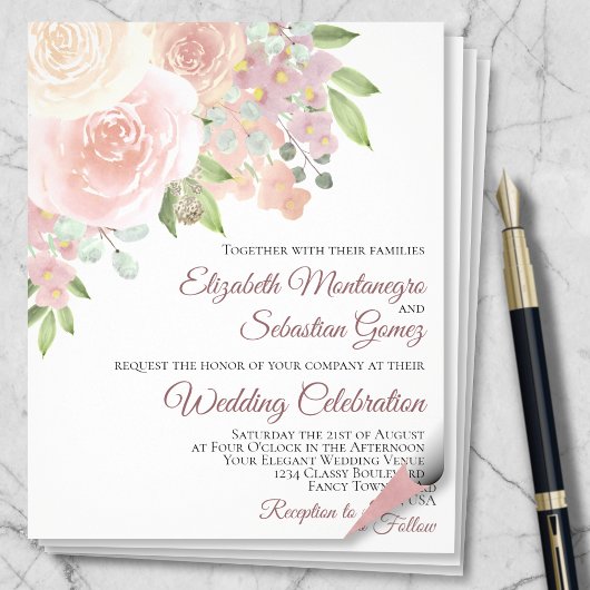 Roze Roses Elegant Boho PAPER Wedding Invite Flyer