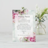 Roze Roses Elegant Chic Floral Wedding Details Informatiekaartje (Staand voorkant)