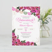 Roze Roses Elegant Fiesta Floral Quinceañera Kaart (Staand voorkant)