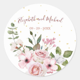 Roze Roses Elegant Floral Wedding Ronde Sticker