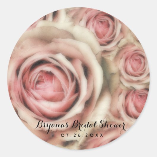 Roze Roses Elegant Vrijgezellenfeest Party Favor Ronde Sticker (Voorkant)