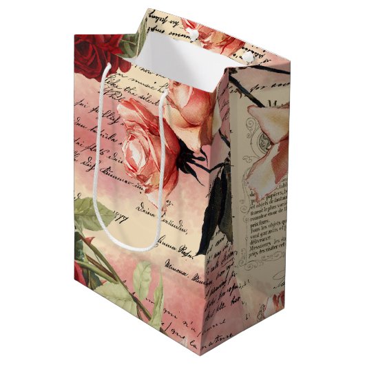 Roze Roses  Ephemera Medium Cadeauzakje (Voorkant Gekanteld)