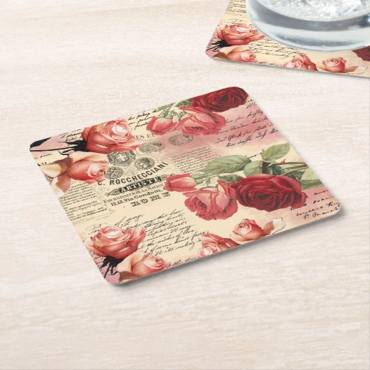 Roze Roses  Ephemera Onderzetter (Schuin)