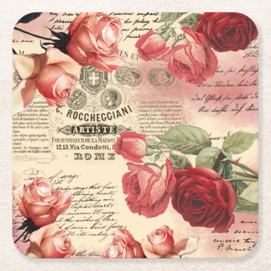 Roze Roses Ephemera Onderzetter (Voorkant)