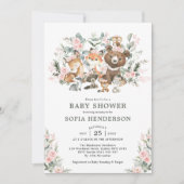 Roze Roses Eucalyptus Woodland Animals Baby shower Kaart (Voorkant)
