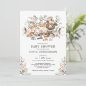 Roze Roses Eucalyptus Woodland Animals Baby shower Kaart (Staand voorkant)