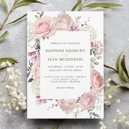 Roze Roses Feminine Floral Wedding Invitation Kaart