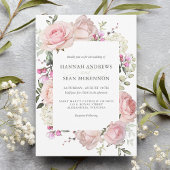 Roze Roses Feminine Floral Wedding Invitation Kaart