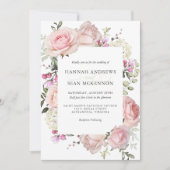 Roze Roses Feminine Floral Wedding Invitation Kaart (Voorkant)