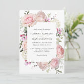 Roze Roses Feminine Floral Wedding Invitation Kaart (Staand voorkant)