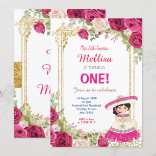Roze Roses Fiesta Birthday Party Invitation Kaart