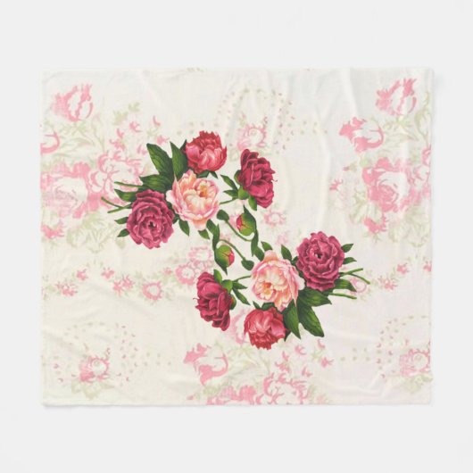 Roze Roses Fleece Blanket (Voorkant (Horizontaal))