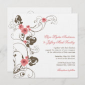 Roze Roses Fleur Elegant Wedding Invite Receptie Kaart (Voorkant / Achterkant)