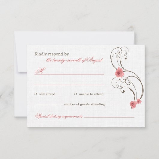 Roze Roses Fleur Elegant Wedding RSVP-kaart RSVP Kaartje (Voorkant)