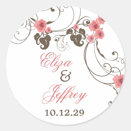 Roze Roses Fleur Floral Elegant Wedding Sticker (Voorkant)