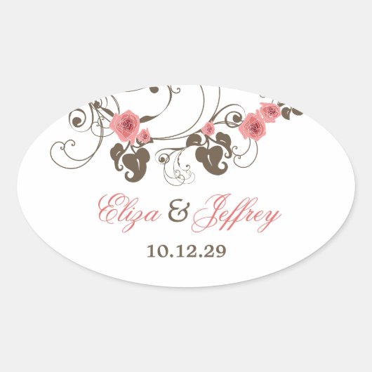 Roze Roses Fleur Floral Elegant Wedding Sticker (Voorkant)