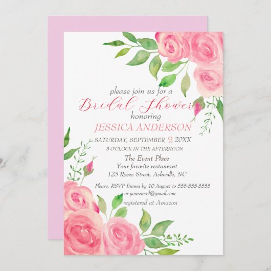 Roze Roses Floral Bridal Shower Kaart (Voorkant / Achterkant)