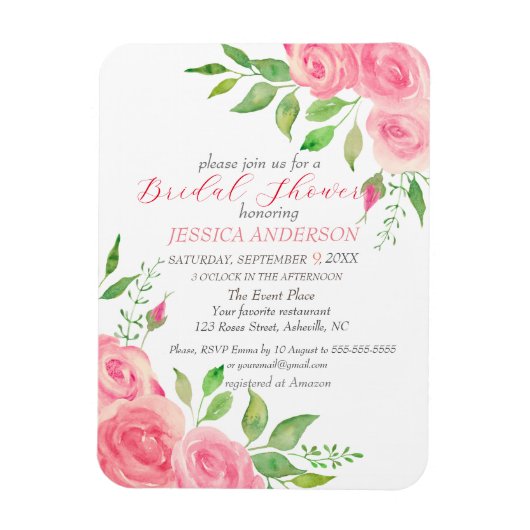 Roze Roses Floral Bridal Shower Magneet (Verticaal)