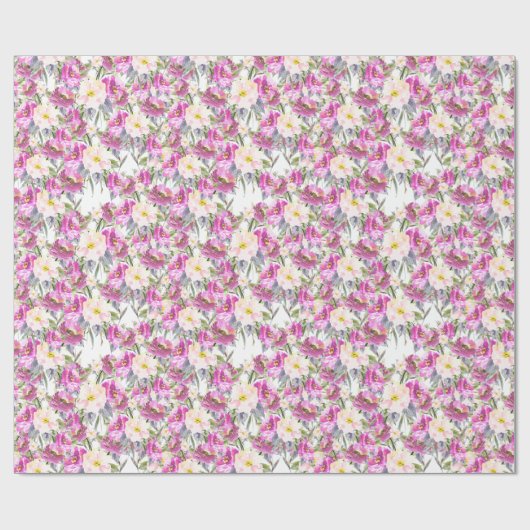 Roze Roses Floral Cadeaupapier (Vlak)