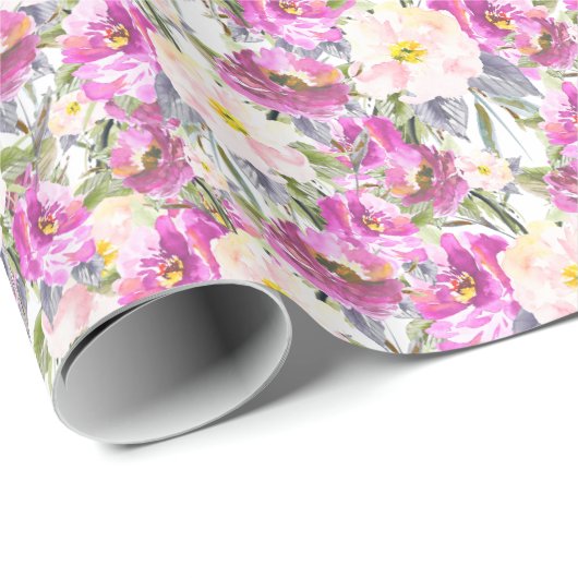 Roze Roses Floral Cadeaupapier (Rol Hoek)