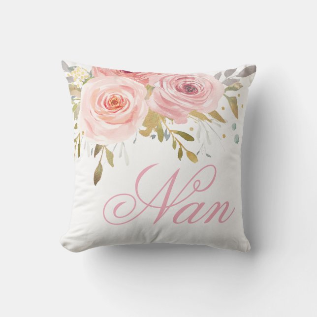 Roze Roses Floral Cushion Nan Grandma Moederdag Kussen (Voorkant)