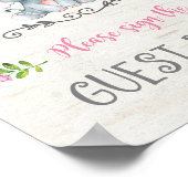 Roze Roses Floral Elephant Baby Guest Book Sign Poster (Hoek)