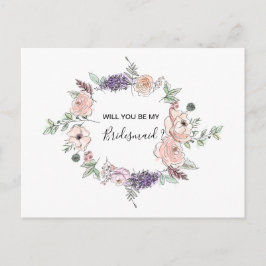 Roze Roses Floral Garland BRIDESMAID Uitnodiging Briefkaart