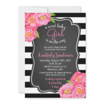 Roze Roses Floral Girl Black en White Baby shower