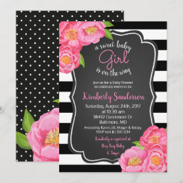 Roze Roses Floral Girl Black en White Baby shower Kaart