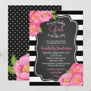 Roze Roses Floral Girl Black en White Baby shower Kaart