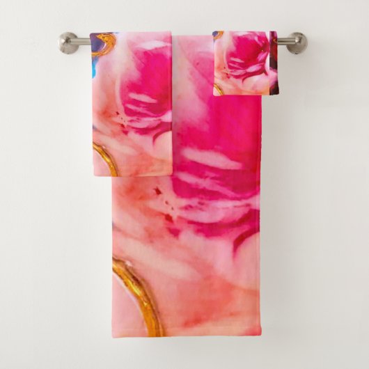 Roze Roses Floral Gold Art Nouveau Towel Bad Handdoek (Insitu)