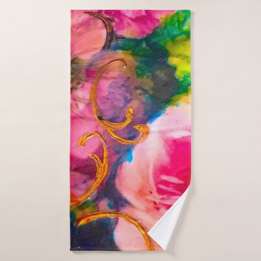 Roze Roses Floral Gold Art Nouveau Towel Bad Handdoek (Badhanddoek)