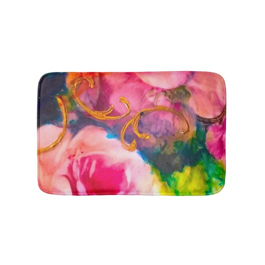 Roze Roses Floral Gold Badmat (Voorkant)