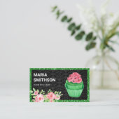 Roze Roses Floral Green Velvet Cupcake Bakery Visitekaartje (Staand voorkant)